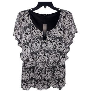 NWT‎ Atelier 29 Hibiscus Floral Blouse With Flutter Sleeve Women’s Size Large
